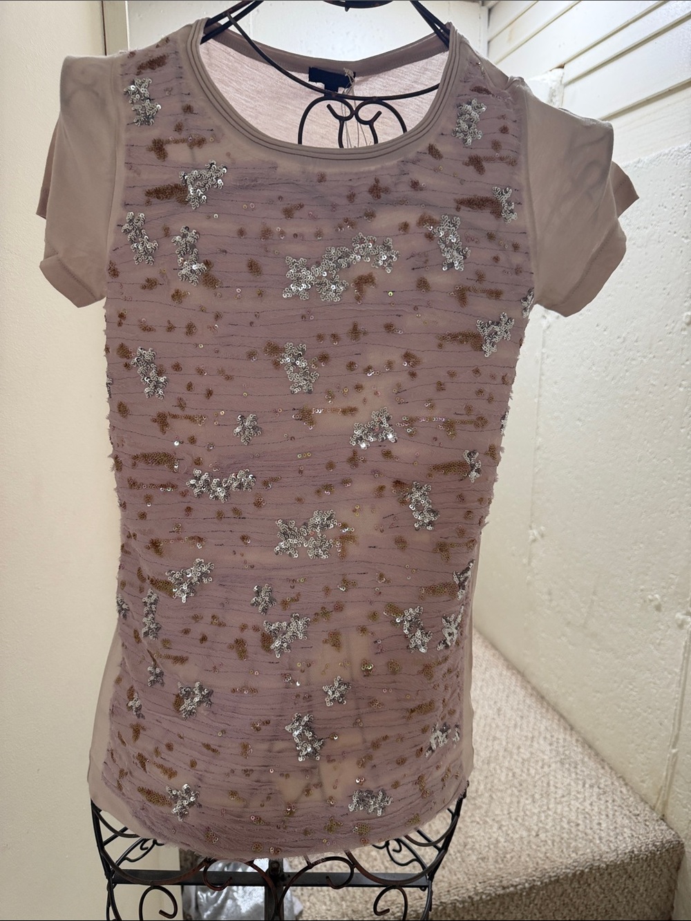 Beaded Front Short Sleeve T-Shirt